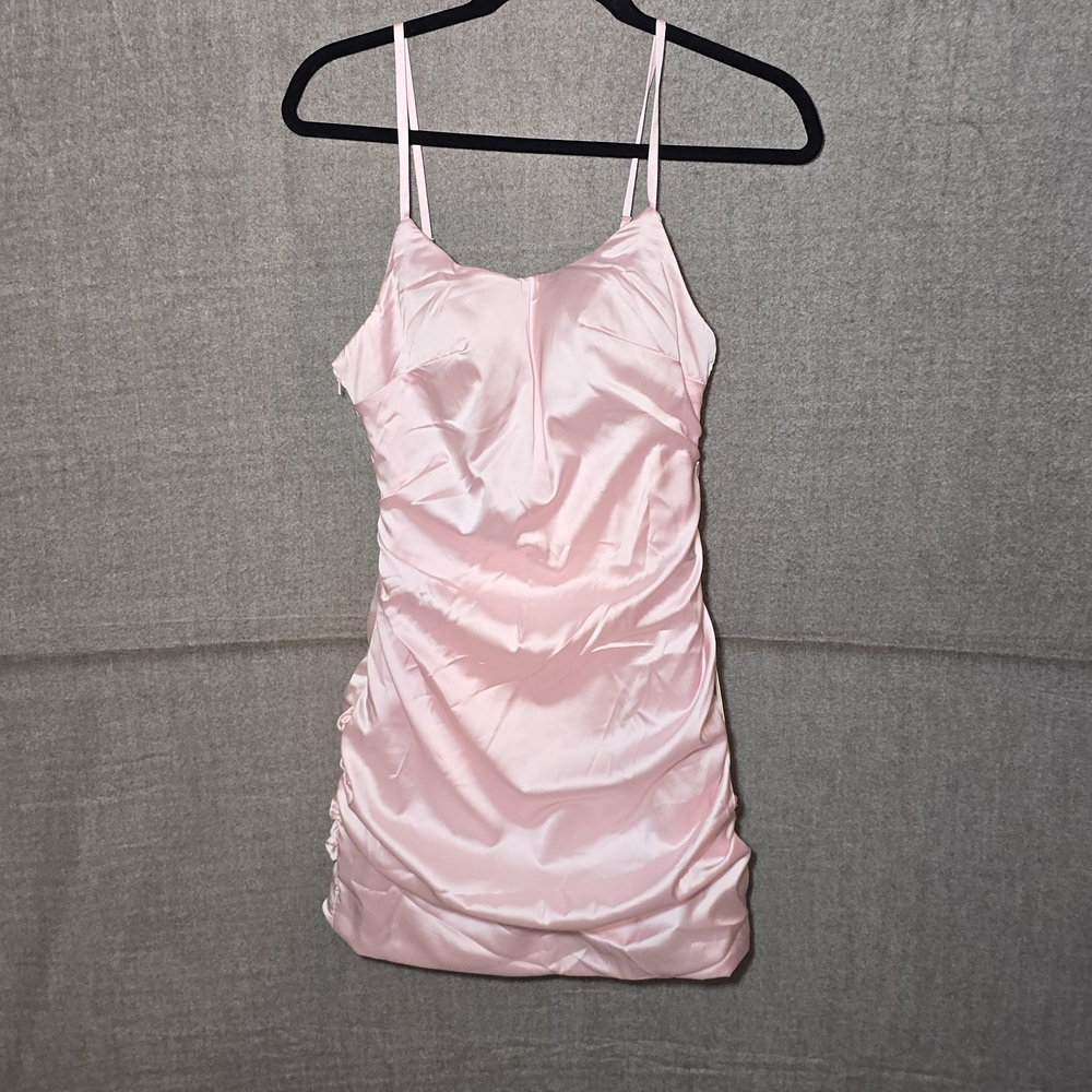 Stacees Elegant Pink Satin Prom Mini Bodycon Dress Size 4
